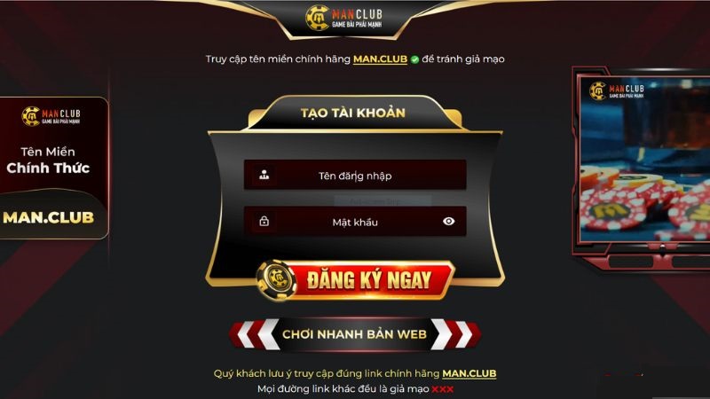 Truy cập trang chủ để đăng ký ManClub