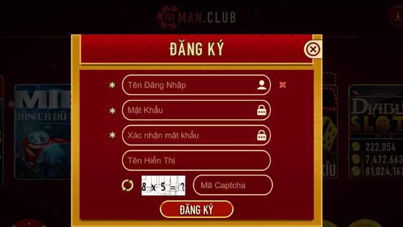 Điền đấy đủ thông tin để đăng ký ManClub