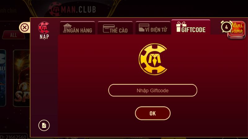 Nạp tiền ManClub qua Giftcode nhanh gọn