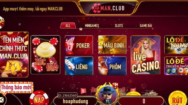 Truy cập và đăng nhập để thực hiện rút tiền ManClub